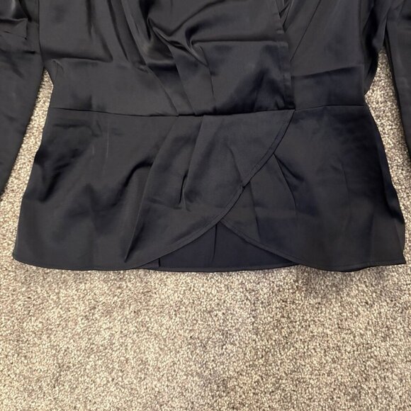 Express Women's Satin Top Size XS Navy Puff Shoulder Draped Faux Wrap NWT $58 - Picture 7 of 16